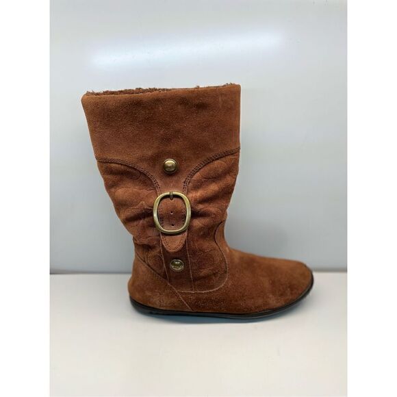 Coach Meyer Mid Winter Boots Womens Size 7.5B Brown Leather Sheepskin Pull on - Picture 1 of 9
